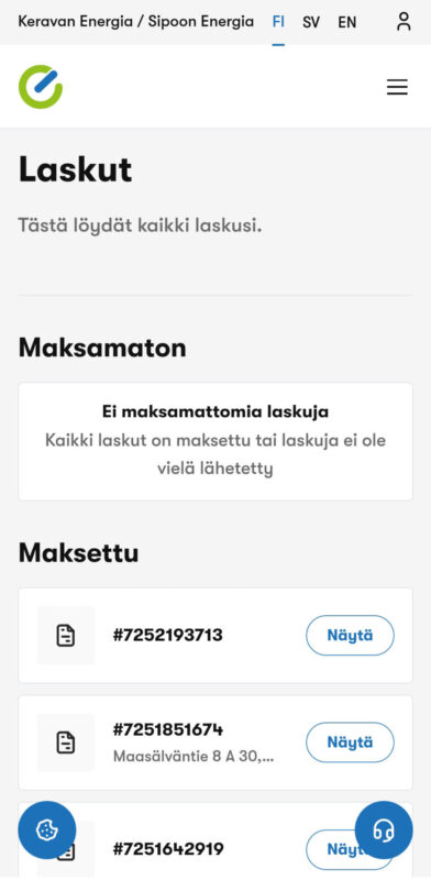 Laskut välilehti uudessa portaalissa