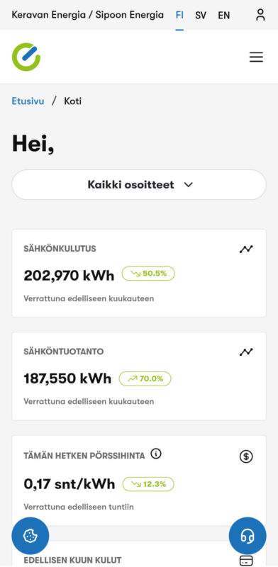 Etusivun avausnäkymä uudessa portaalissa